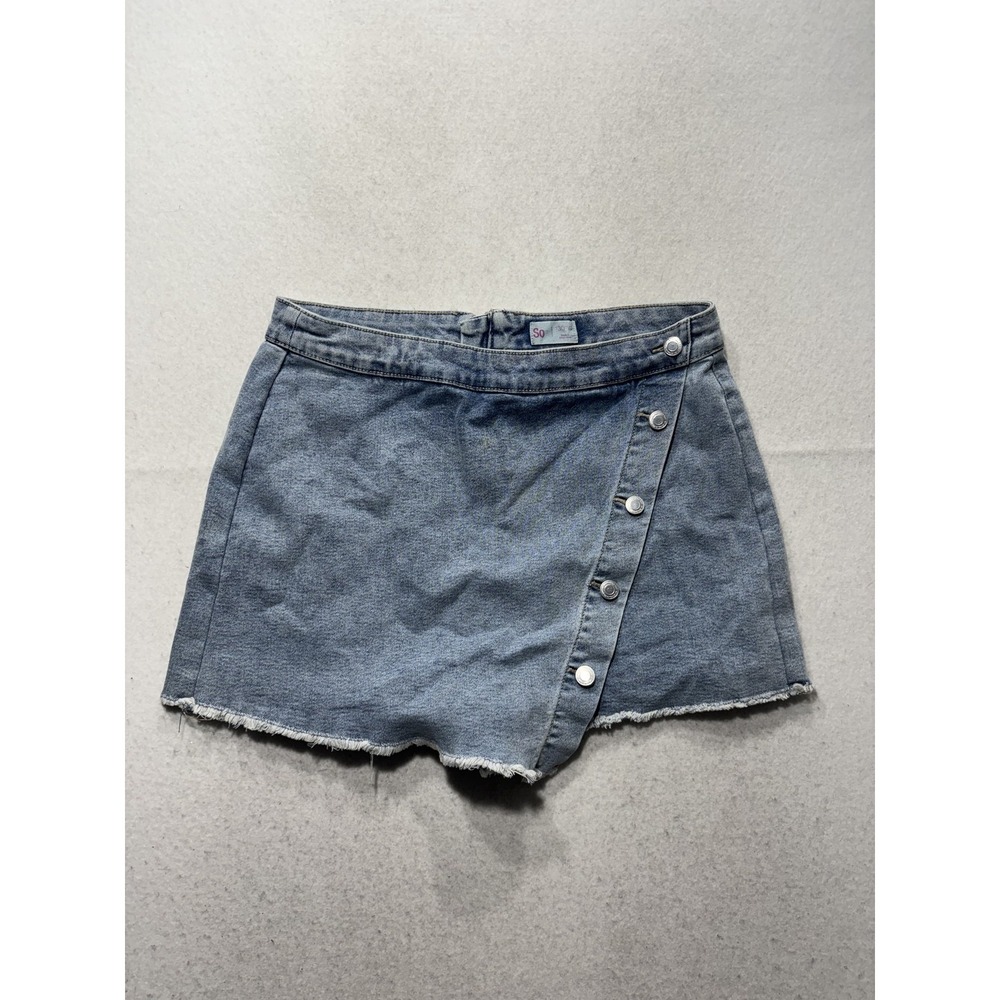 So Skort Juniors 13 Blue Denim Wrap Front Raw Hem Zip Back Casual Summer